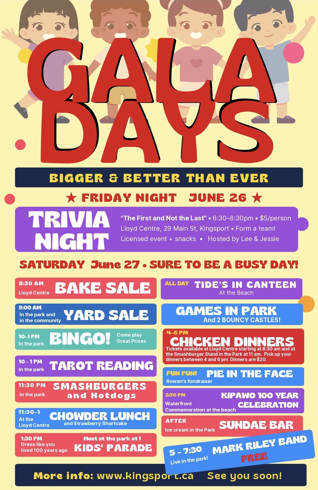 Kingsport Gala Days Schedule of Events